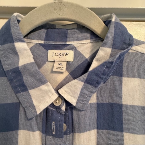 NWOT J. Crew Factory Blue & White Plaid XL Flannel Button Women's Shirt - Picture 2 of 10